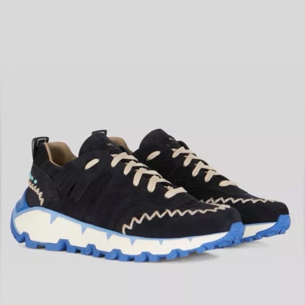 Etro Black Sneakers with Blue and Cream Accents